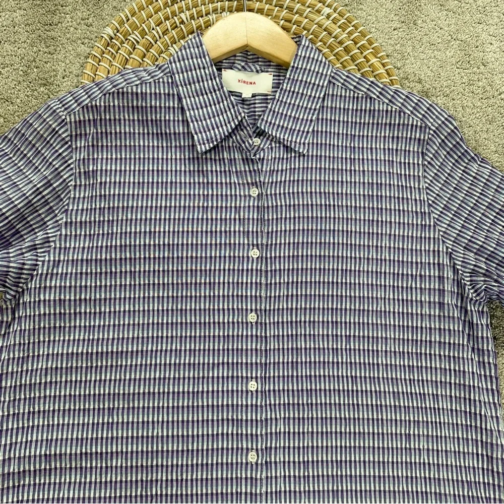 XiRENA Women’s Dawson Crinkled Button Down Shirt Longsleeve in Plaid Purple XS - Picture 4 of 14